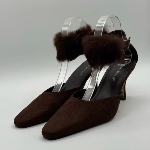 Pierre Dumas Carmela Women's Brown Micro Suede Slingback Stiletto Heels Sz 10 - Picture 9 of 16